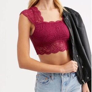 NWT Free People Chase Me Lace Brami Top Berry